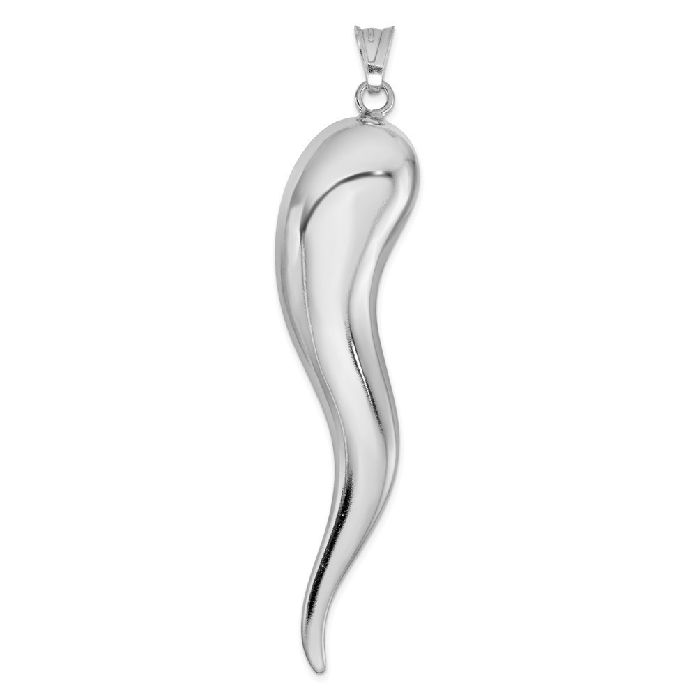 925 Sterling Silver RH Italian Horn Cornicello Necklace Charm Pendant 84 x 18 mm